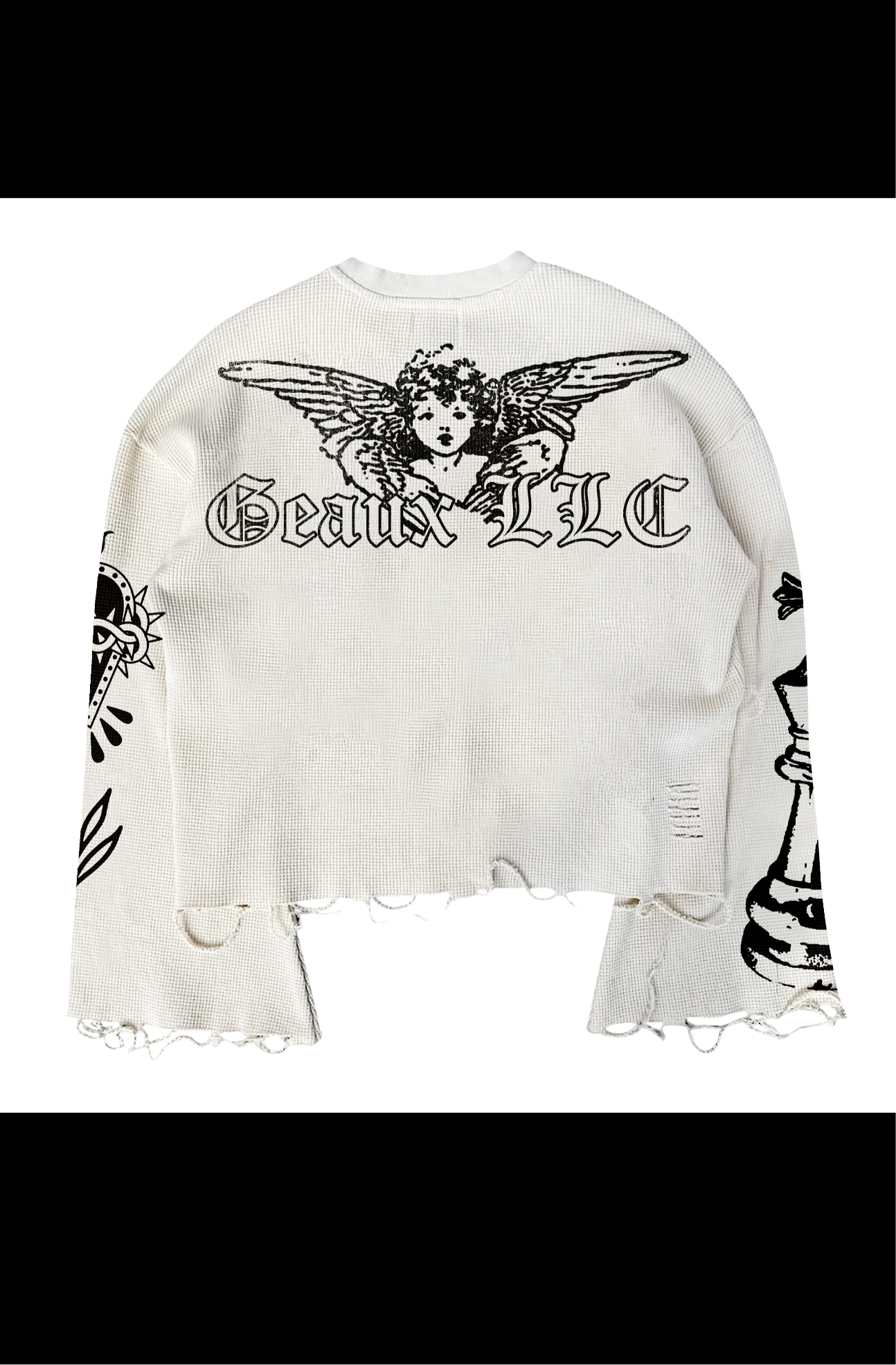 “Game of Life” Distressed white sweater
